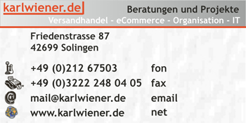 karlwiener.de - Beratungen und Projekte - Versandhandel, eCommerce und IT, Friedenstrasse 87, 42699 Solingen